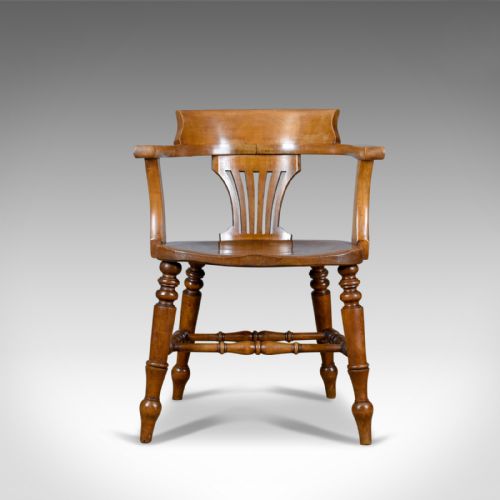 fig 1. Antique Bow-Back Armchair, English, High Wycombe, Elm, Smokers, Captains c.1900