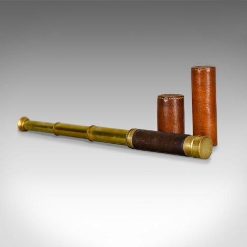 Antique Telescope, Three Draw Pocket Refractor in Leather Case, Circa 1880