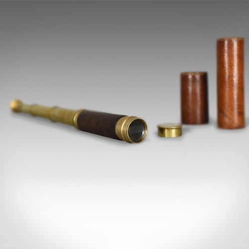 fig 2. Antique Telescope, Three Draw Pocket Refractor in Leather Case, Circa 1880