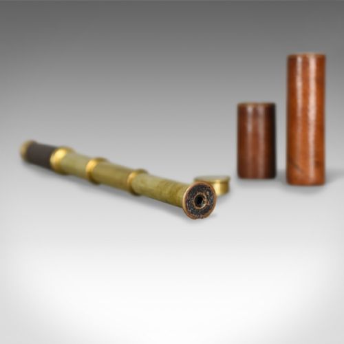fig 3. Antique Telescope, Three Draw Pocket Refractor in Leather Case, Circa 1880