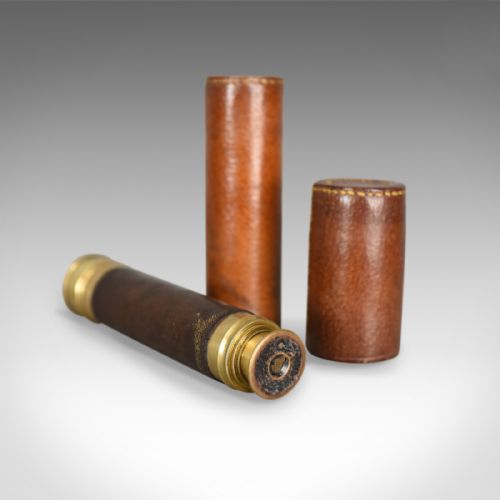 fig 4. Antique Telescope, Three Draw Pocket Refractor in Leather Case, Circa 1880