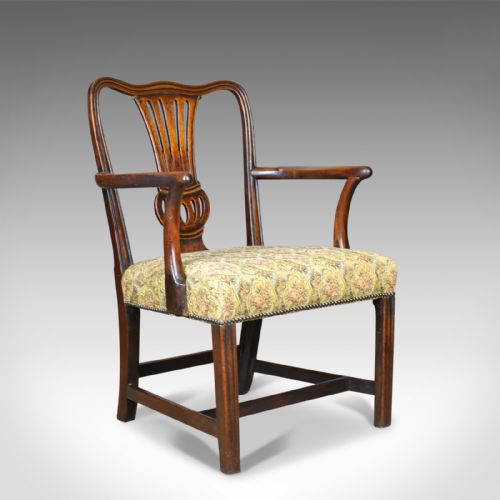 Antique Elbow Chair, English, Georgian, Mahogany, Open Armchair, Circa 1780