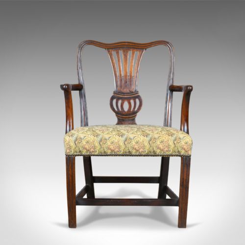 fig 1. Antique Elbow Chair, English, Georgian, Mahogany, Open Armchair, Circa 1780
