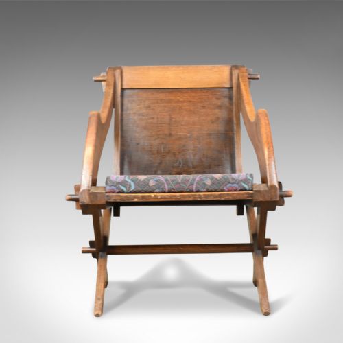 fig 1. Antique Glastonbury Chair, English, Tudor Revival, Hall Seat, Circa 1900