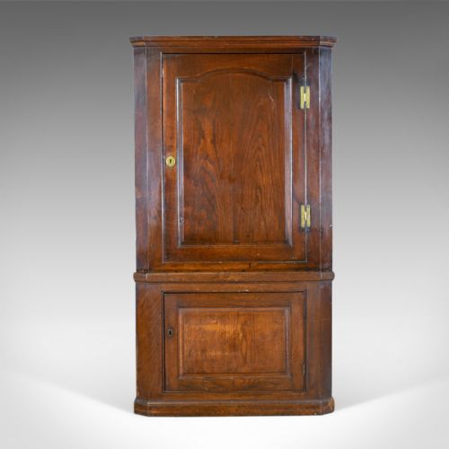 Antique Corner Cabinet, English, Oak, Georgian, Floor Standing Cupboard C.1800