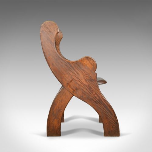 fig 2. Antique Hall Chair, English, Victorian Pitch Pine Armchair, Ecclesiastical c1880