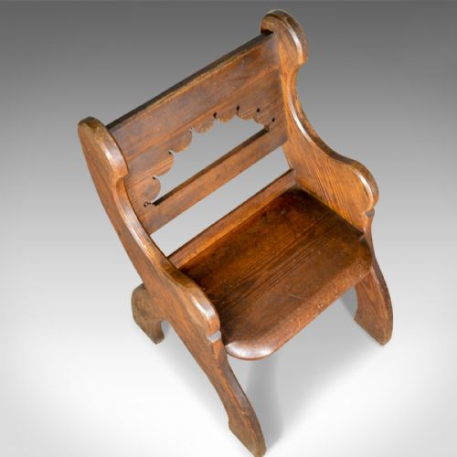 fig 3. Antique Hall Chair, English, Victorian Pitch Pine Armchair, Ecclesiastical c1880