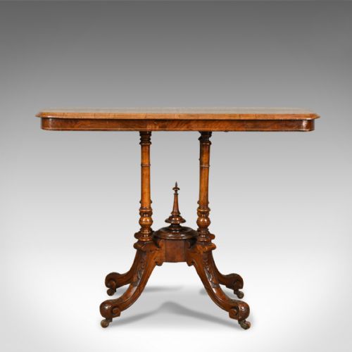 fig 1. Antique Side Table, English, Victorian, Lamp, Burr Walnut, Circa 1870
