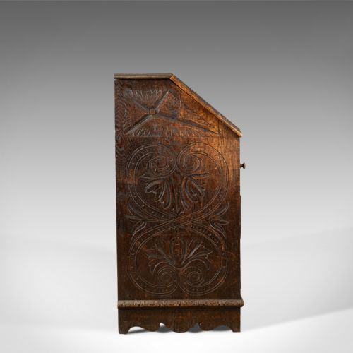 fig 2. Antique Bureau, English, Oak, Victorian, Green Man, Circa 1880