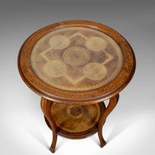 fig 1. Antique Tea Table, Italian, Mahogany, Leather, Occasional, Side, Circa 1900