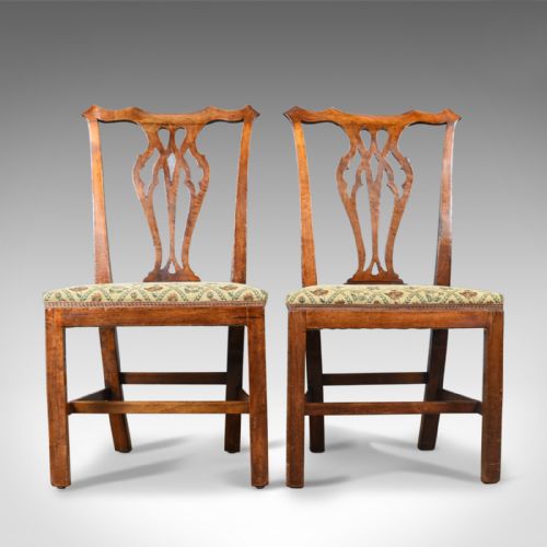 Pair of Antique Chairs, Georgian, Fruitwood, Dining, Chippendale, Circa 1780