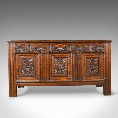 fig 3. Antique Coffer, English Oak Joined Chest, William III, Queen Anne, Circa 1700