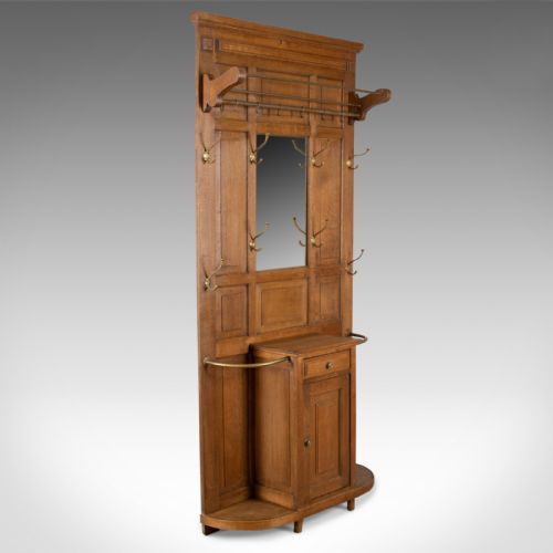 Antique Hall Stand, English, Edwardian, Oak, Coat, Umbrella, Stick, Rack C.1910