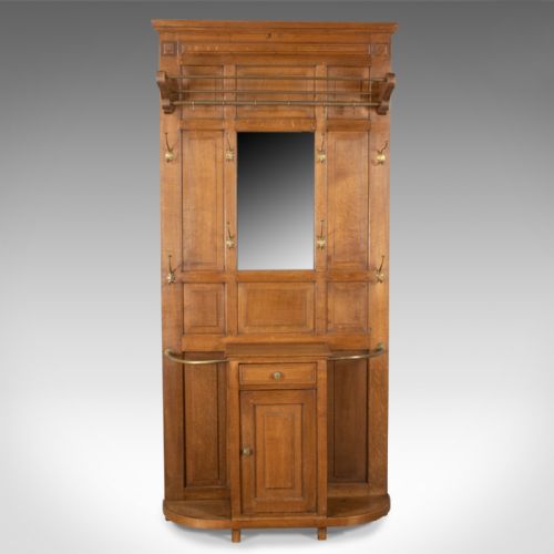 fig 1. Antique Hall Stand, English, Edwardian, Oak, Coat, Umbrella, Stick, Rack c.1910
