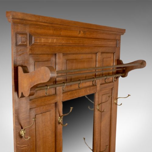 fig 3. Antique Hall Stand, English, Edwardian, Oak, Coat, Umbrella, Stick, Rack c.1910