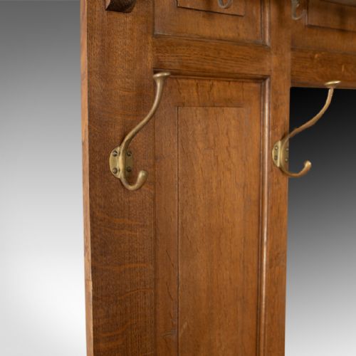 fig 4. Antique Hall Stand, English, Edwardian, Oak, Coat, Umbrella, Stick, Rack c.1910