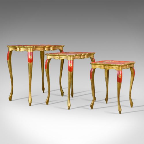 Antique Nest of Tables, Three, French, Painted, Gilt, Occasional, Circa 1900