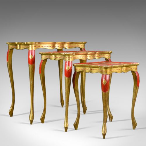 fig 1. Antique Nest of Tables, Three, French, Painted, Gilt, Occasional, Circa 1900