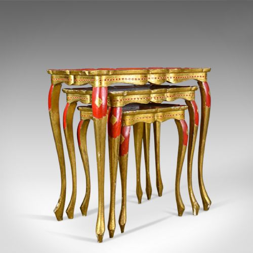 fig 2. Antique Nest of Tables, Three, French, Painted, Gilt, Occasional, Circa 1900