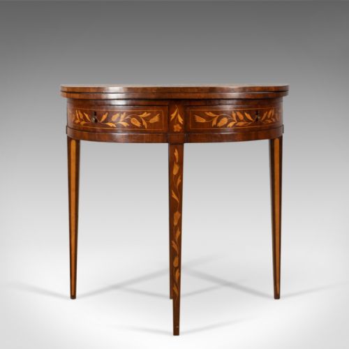 Antique Tea Table, Dutch, Fold-over, Inlaid, Mahogany, Side, Circa 1780