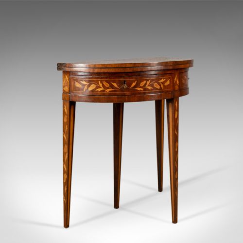 fig 1. Antique Tea Table, Dutch, Fold-Over, Inlaid, Mahogany, Side, Circa 1780
