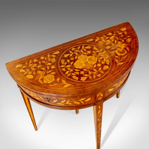 fig 2. Antique Tea Table, Dutch, Fold-Over, Inlaid, Mahogany, Side, Circa 1780
