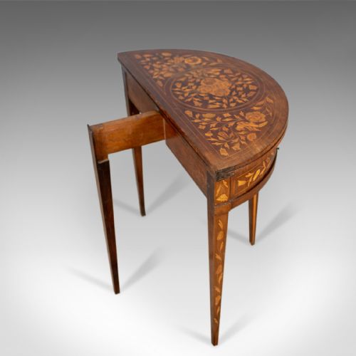 fig 3. Antique Tea Table, Dutch, Fold-Over, Inlaid, Mahogany, Side, Circa 1780