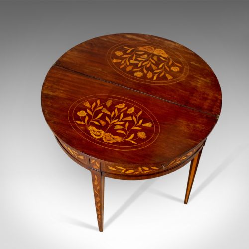 fig 4. Antique Tea Table, Dutch, Fold-Over, Inlaid, Mahogany, Side, Circa 1780