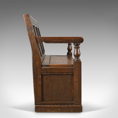 fig 2. Antique Settle, English, Oak, Bench, Seat, Circa 1700
