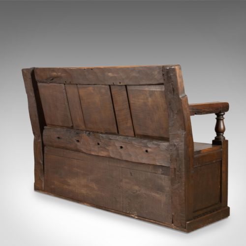 fig 3. Antique Settle, English, Oak, Bench, Seat, Circa 1700