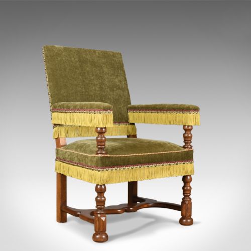 fig 1. Pair of Antique Armchairs, English Oak Edwardian Jacobean Revival Chairs c.1910