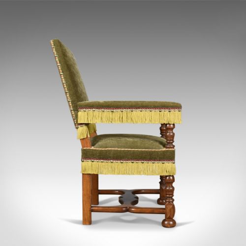 fig 2. Pair of Antique Armchairs, English Oak Edwardian Jacobean Revival Chairs c.1910