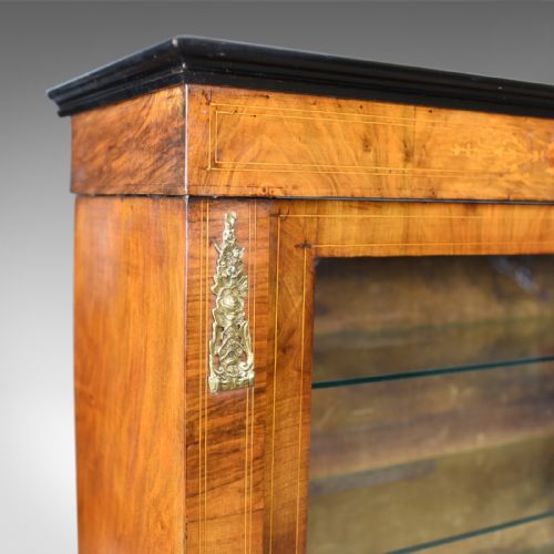 fig 2. Antique Pier Cabinet, English Burr Walnut Glazed Display Cupboard, c.1870