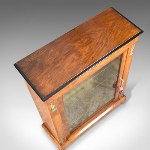 fig 4. Antique Pier Cabinet, English Burr Walnut Glazed Display Cupboard, c.1870