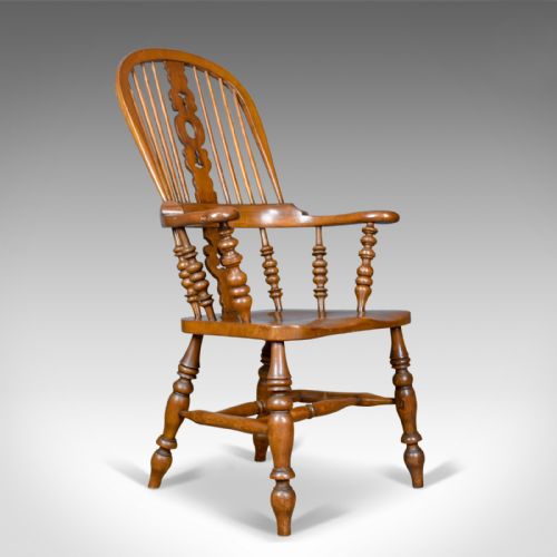Antique Windsor Armchair, Victorian, Yorkshire Broad Arm Elbow Chair, Circa 1900