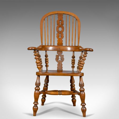 fig 1. Antique Windsor Armchair, Victorian, Yorkshire Broad Arm Elbow Chair, Circa 1900
