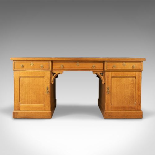 fig 2. Antique Partner's Desk, John Taylor & Son, Edinburgh, Gothic, Oak, Circa 1870