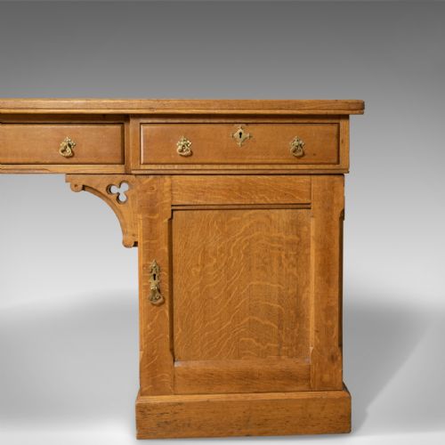 fig 3. Antique Partner's Desk, John Taylor & Son, Edinburgh, Gothic, Oak, Circa 1870