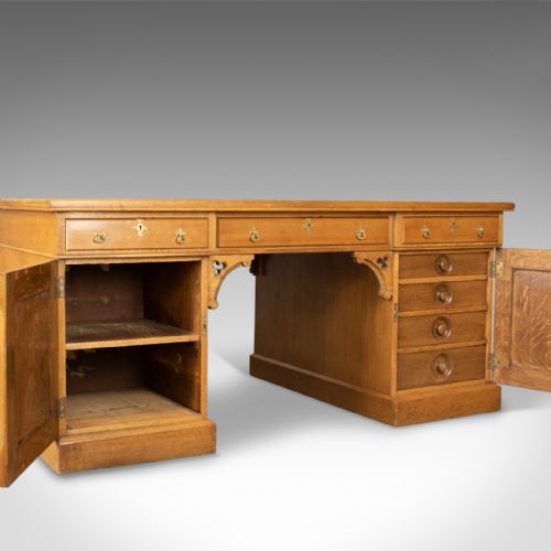 fig 4. Antique Partner's Desk, John Taylor & Son, Edinburgh, Gothic, Oak, Circa 1870