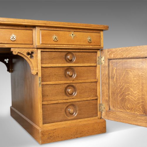fig 5. Antique Partner's Desk, John Taylor & Son, Edinburgh, Gothic, Oak, Circa 1870