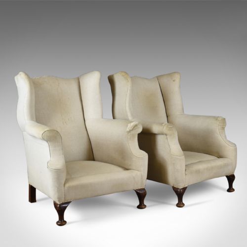 Pair of Antique Wing Back Chairs, English, Victorian Armchairs for Upholstery Circa 1890