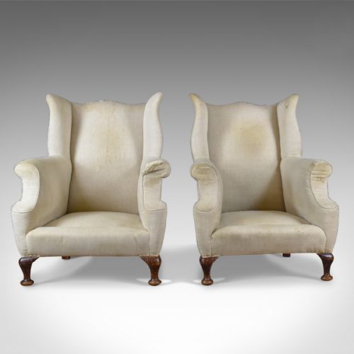 fig 1. Pair of Antique Wing Back Chairs, English, Victorian Armchairs for Upholstery Circa 1890