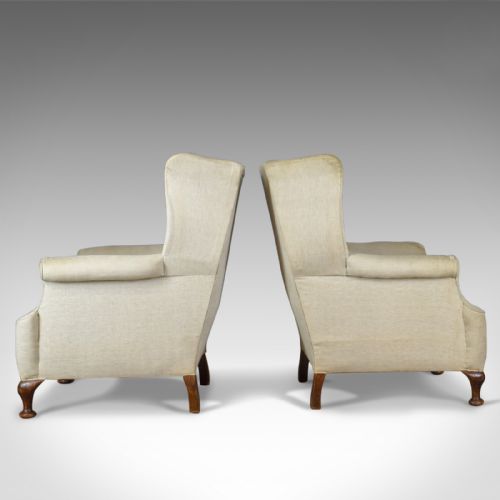fig 2. Pair of Antique Wing Back Chairs, English, Victorian Armchairs for Upholstery Circa 1890