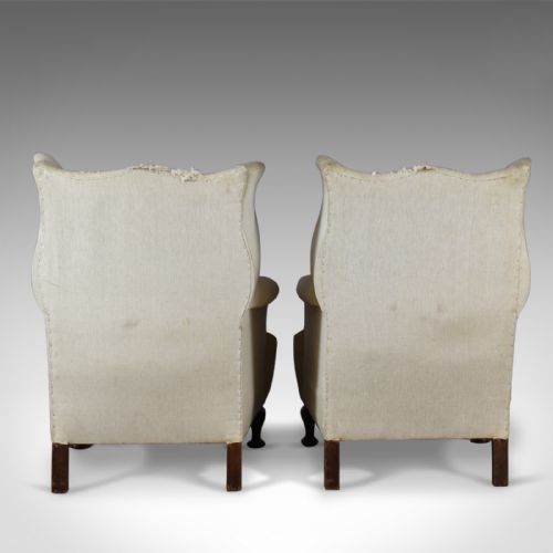 fig 3. Pair of Antique Wing Back Chairs, English, Victorian Armchairs for Upholstery Circa 1890
