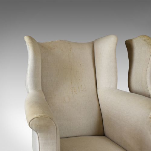 fig 4. Pair of Antique Wing Back Chairs, English, Victorian Armchairs for Upholstery Circa 1890