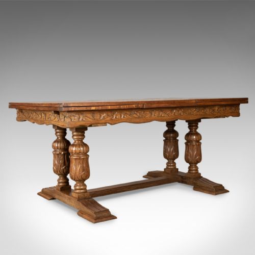 Large Antique Dining Table, French, Draw Leaf, Extending, Parquet, Dining C.1900