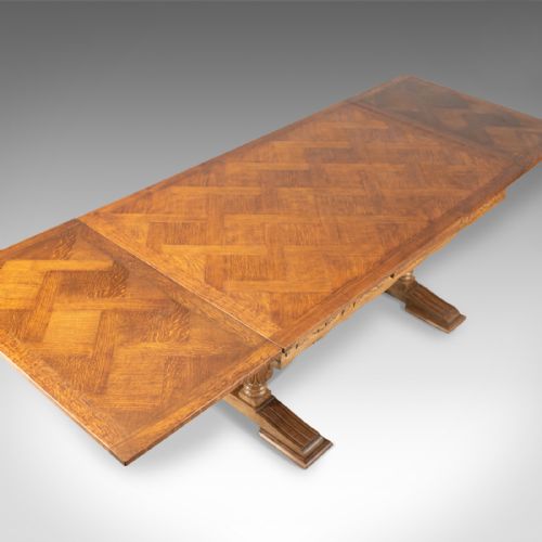 fig 3. Large Antique Dining Table, French, Draw Leaf, Extending, Parquet, Dining c.1900