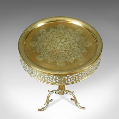 fig 1. Antique Lamp Table, Edwardian, Circular, Brass, Side, Berber Circa 1910