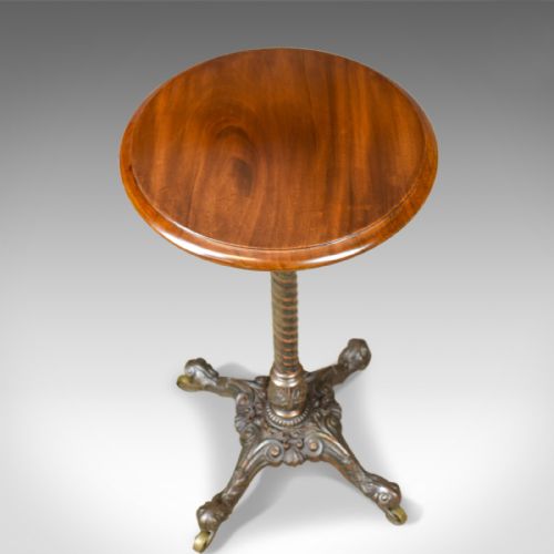 Heavy Antique Adjustable Table, Victorian Plant Stand, Side Lamp Mahogany C.1850
