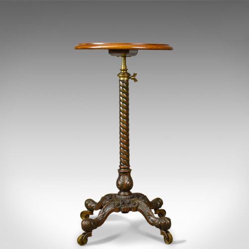 fig 1. Heavy Antique Adjustable Table, Victorian Plant Stand, Side Lamp Mahogany c.1850
